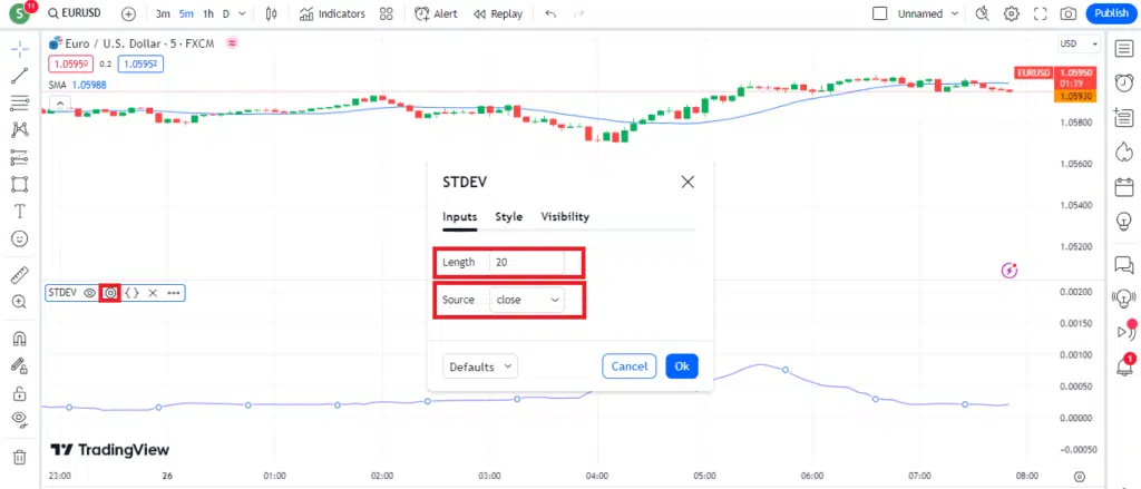 اضافه کردن اندیکاتور انحراف معیار در پلتفرم Trading View