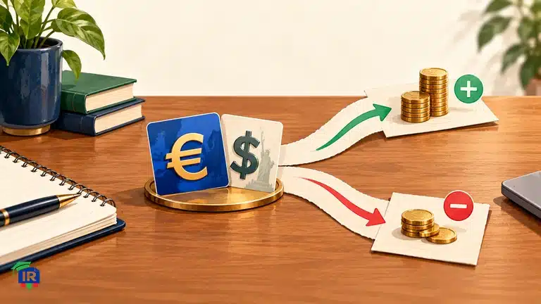 دو مسیر افزایش و کاهش قیمت یورو دلار با خروجی سود و زیان متقارن